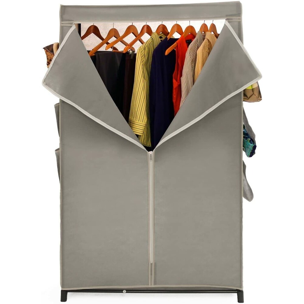 Seville Classics 36" Covered Wardrobe Organizer Gray Cloth Lightweight